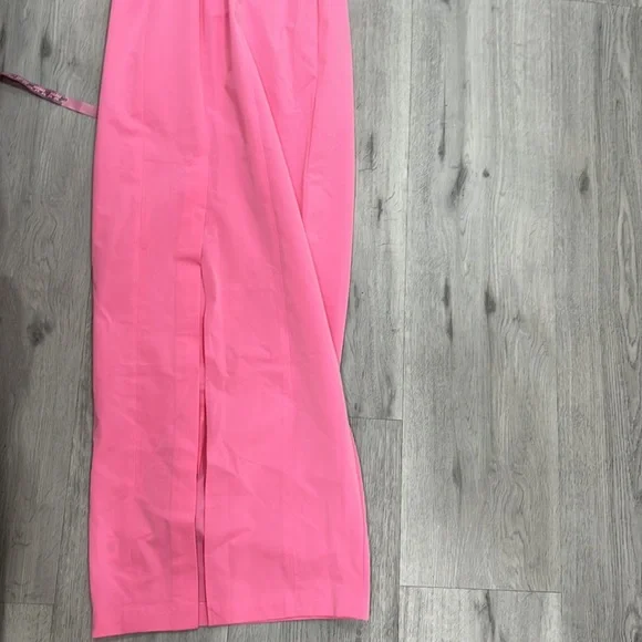 Helsa Tech Gabardine Long Strapless Dress in Very Pink - Picture 11 of 13